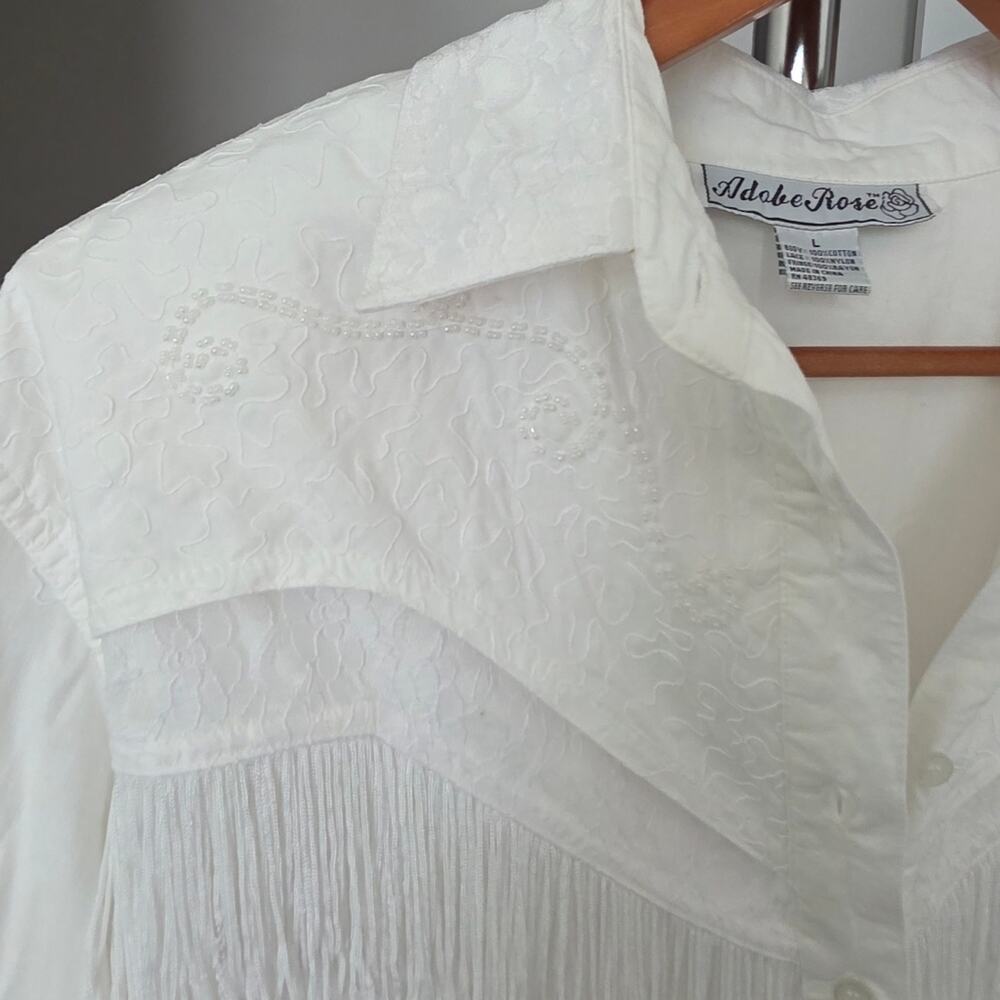ADOBE ROSE Vintage 90s Lace & Fringe Western Shirt Size L - Picture 4 of 7